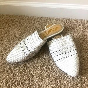 Sam Edelman White woven leather mules
